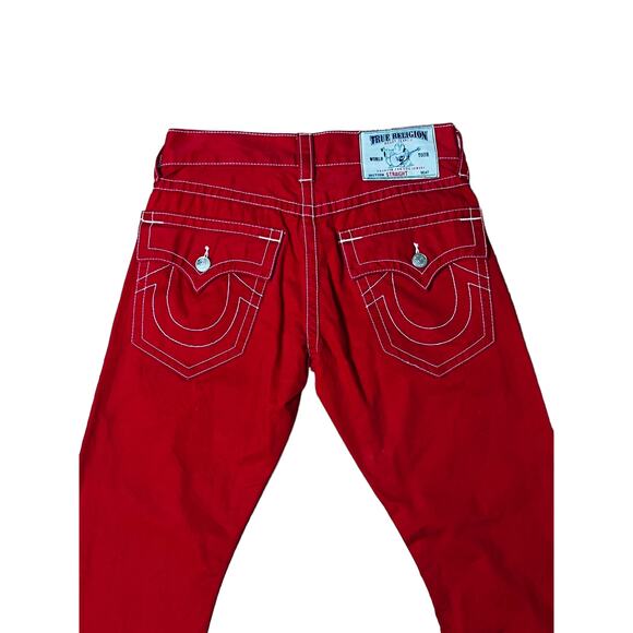 True Religion Red Straight Leg Womens Jeans Size 29 Zip Closure 100% Cotton - Picture 8 of 12